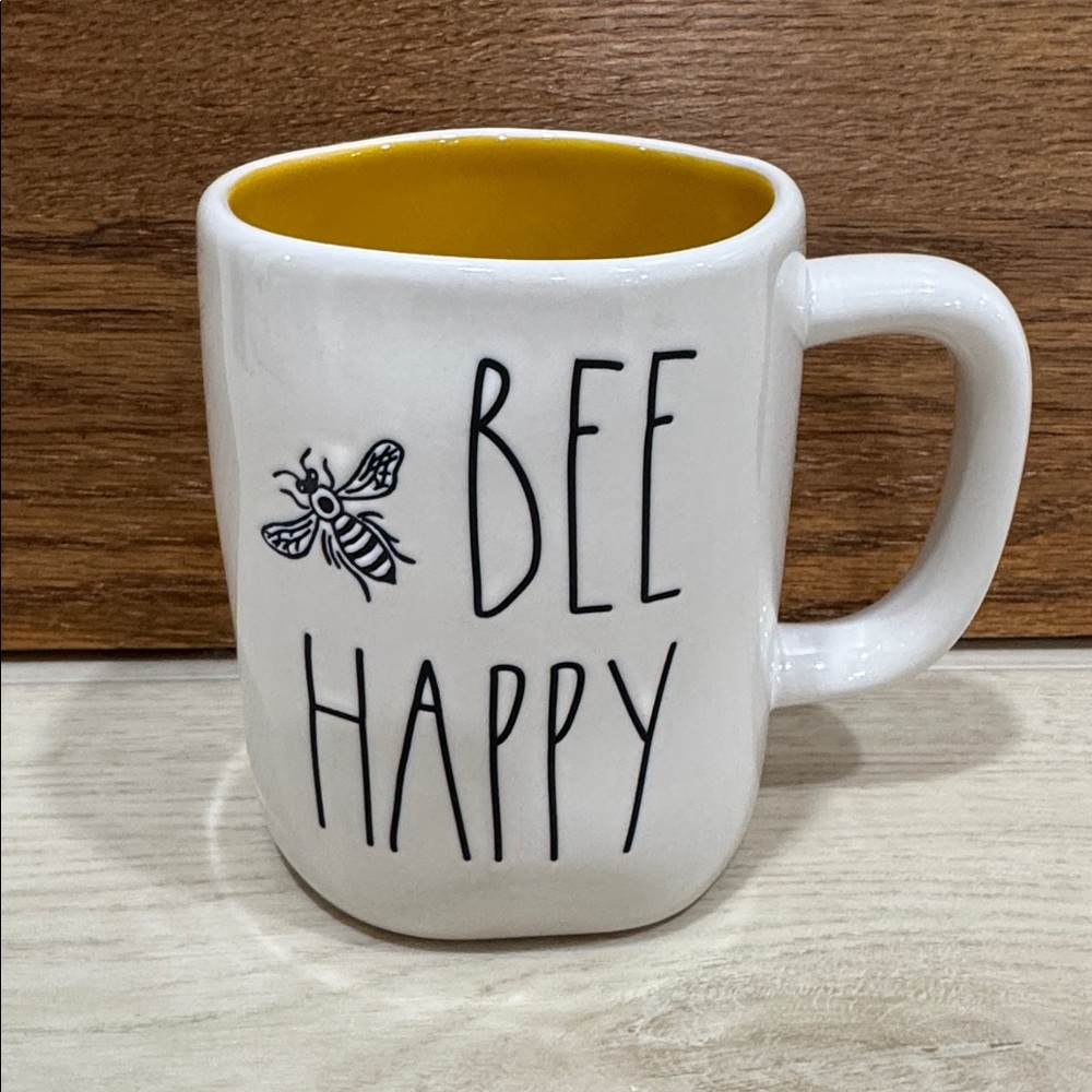 Rae Dunn Bee Happy White and Yellow Mug